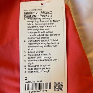 Lulu align leggings with pockets pale raspberry colour never worn